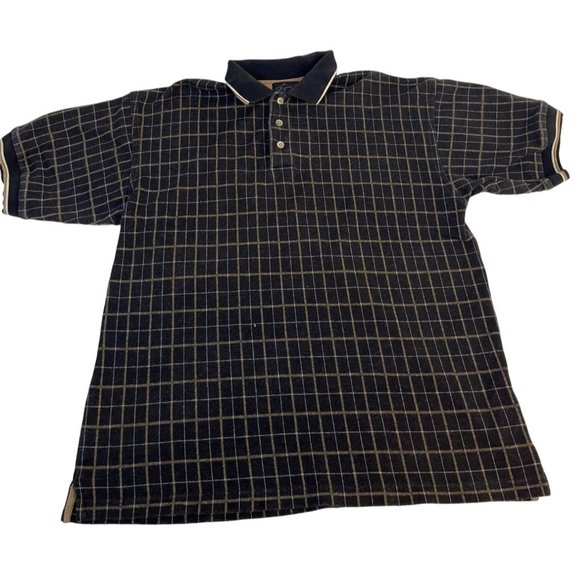 Greg Norman Men's Polo Shirt Checkered M Black Brown 100% Cotton Collared Golf - Picture 1 of 5